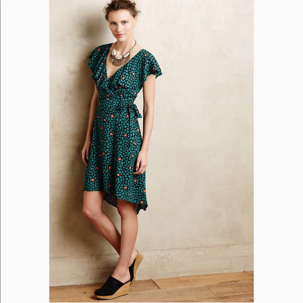 HD in Paris Ruffled wrap dress Green Size 0 Anthropologie